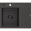 Mexen Ben, 1-komorový granitový dřez 600x500x190 mm, levý + černý sifon, černá skvrnitá, 6522605000-76-B