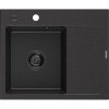 Mexen Ben, 1-komorový granitový dřez 600x500x190 mm, levý + černý sifon, černá-stříbrná metalíza, 6522605000-73-B
