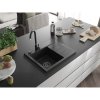 Mexen Ben, 1-komorový granitový dřez 600x500x190 mm, levý + černý sifon, černá, 6522605000-77-B