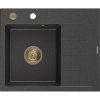 Mexen Ben, 1-komorový granitový dřez 600x500x190 mm, levý + zlatý sifon, černá skvrnitá, 6522605000-76-G