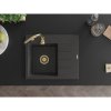 Mexen Ben, 1-komorový granitový dřez 600x500x190 mm, levý + zlatý sifon, černá skvrnitá, 6522605000-76-G