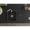 Mexen Ben, 1-komorový granitový dřez 600x500x190 mm, levý + zlatý sifon, černá-stříbrná metalíza, 6522605000-73-G