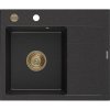 Mexen Ben, 1-komorový granitový dřez 600x500x190 mm, levý + zlatý sifon, černá-stříbrná metalíza, 6522605000-73-G