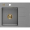 Mexen Ben, 1-komorový granitový dřez 600x500x190 mm, levý + zlatý sifon, šedá, 6522605000-71-G