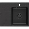 Mexen Ben, 1-komorový granitový dřez 600x500x190 mm, pravý + černý sifon, černá-stříbrná metalíza, 6523605000-73-B