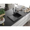 Mexen Ben, 1-komorový granitový dřez 600x500x190 mm, pravý + černý sifon, černá, 6523605000-77-B