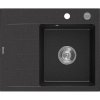 Mexen Ben, 1-komorový granitový dřez 600x500x190 mm, pravý + chromový sifon, černá-stříbrná metalíza, 6523605000-73