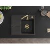 Mexen Ben, 1-komorový granitový dřez 600x500x190 mm, pravý + zlatý sifon, černá skvrnitá, 6523605000-76-G