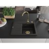 Mexen Ben, 1-komorový granitový dřez 600x500x190 mm, pravý + zlatý sifon, černá-zlatá metalíza, 6523605000-75-G
