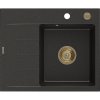 Mexen Ben, 1-komorový granitový dřez 600x500x190 mm, pravý + zlatý sifon, černá-zlatá metalíza, 6523605000-75-G