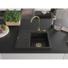 Mexen Ben, 1-komorový granitový dřez 600x500x190 mm, pravý + zlatý sifon, černá, 6523605000-77-G