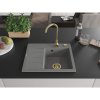 Mexen Ben, 1-komorový granitový dřez 600x500x190 mm, pravý + zlatý sifon, šedá, 6523605000-71-G