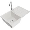 Mexen Bruno, 1-komorový granitový dřez s odkapávačem 80x50 cm a kuchyňskou baterií Telma, bílá, 6513-20-670200-00