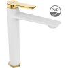 Kuchinox Alanis, vysoká umyvadlová baterie s odtokovou zátkou ClickClack h-268, bílá-zlatá lesklá, LAV-BQI_62NG