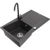 Mexen Cesar, 1-komorový granitový dřez s odkapávačem 78x47 cm a kuchyňskou baterií Telma, černá-skvrnitá, 6514-76-670200-76
