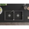 Mexen Mario, 2-komorový granitový dřez 82x44 cm s kuchyňskou baterií Telma, černá-skvrnitá, 6504-76-670200-76