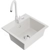 Mexen Milo, 1-komorový granitový dřez 43,5x41 cm a kuchyňská baterie Telma, bílá, 6505-20-670200-20