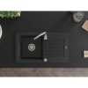 Mexen Pablo, 1-komorový granitový dřez s odkapávačem 75x44 cm a kuchyňskou baterií Telma, černá-stříbrná, 6510-73-670200-00