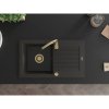 Mexen Pablo, 1-komorový granitový dřez s odkapávačem 75x44 cm a kuchyňskou baterií Telma, černá-zlatá, 6510-75-670200-50
