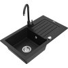 Mexen Pablo, 1-komorový granitový dřez s odkapávačem 75x44 cm a kuchyňskou baterií Telma, černá, 6510-77-670200-70