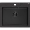 Mexen Elix, 1-komorový granitový dřez 600 x 500 mm, černá/stříbrná metalíza, černý sifon - 6525601005-73-B