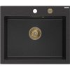 Mexen Elix, 1-komorový granitový dřez 600 x 500 mm, černá/stříbrná metalíza, zlatý sifon - 6525601005-73-G