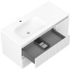 Mexen Rivel, koupelnová skříňka 100 cm s umyvadlem Vela vlevo, 2S, 1D, drážkovaná, bílá matná, 91A23-10047-3-BBFFF01-W23L01