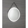 Sapho, ORBITER LED podsvícené kulaté zrcadlo s koženým popruhem, o 60cm, černá mat