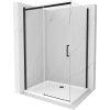 Mexen Omega, sprchový kout s posuvnými dveřmi 110 (dveře) x 100 (stěna) cm, 8mm čiré sklo, černý profil + slim sprchová vanička bílá s černým sifonem, 825-110-100-70-00-4010B