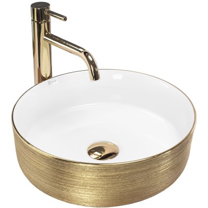 Rea Sami Brush Gold, asztali mosogató 36x36 cm, fehér-arany, REA-U6630