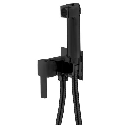 Aqualine, Rejtett bidé csaptelep Stop spray-vel, tömlő 1,2 m, négyzet, fekete szőnyeg, SK301B