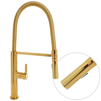 Gamma Mega, magas konyhai csaptelep rugalmas karral és spray-vel, arany fényes, GMA-BFL-GD
