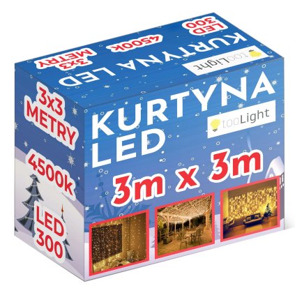 Tutumi, LED függöny 300 dióda 3x3m GL2001, meleg fehér fény, CHR-00316