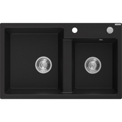 Mexen Tomas, gránit mosogató 800x500x190 mm, 2 kamrás, fekete, 6516802000-77
