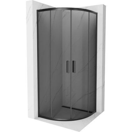 195189 2 mexen rio stvrtkruhovy sprchovaci kut s posuvnymi dverami 90 dvere x 90 dvere x 190 cm 5mm sede sklo cierny profil 863 090 090 70 40