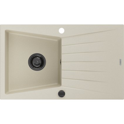 Mexen Cesar, gránit mosogató 775x470x190 mm, 1 kamrás, bézs, fekete szifonnal, 6514771010-69-B