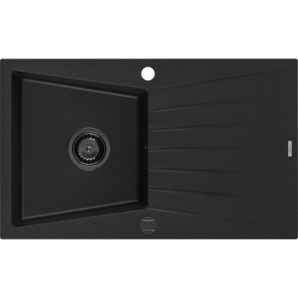 Mexen Cesar, gránit mosogató 775x470x190 mm, 1 kamrás, fekete, fekete szifonnal, 6514771010-77-B