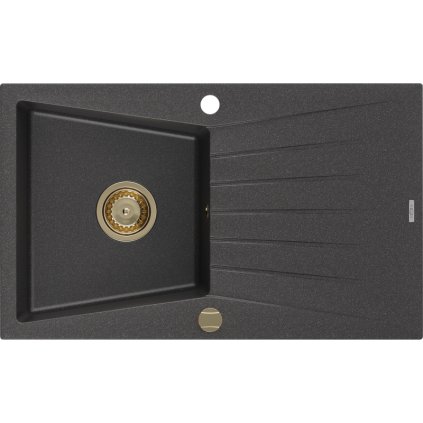 Mexen Cesar, gránit mosogató 775x470x190 mm, 1 kamrás, fekete foltos arany szifonnal, 6514771010-76-G