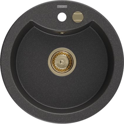 Mexen Diego, gránit mosogató 488x488x167 mm, 1 kamrás, fekete foltos arany szifonnal, 6512481000-76-G