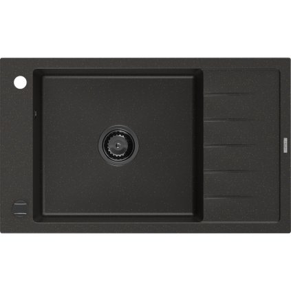 Mexen Elias, gránit mosogató gránit 795x480x200 mm, 1 kamrás, fekete-arany metál fekete szifonnal, 6511791005-75-B
