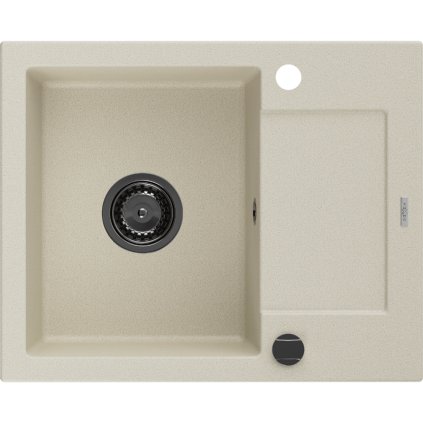 Mexen Enzo, gránit mosogató 576x465x174 mm, 1 kamrás, bézs, fekete szifonnal, 6506571005-69-B