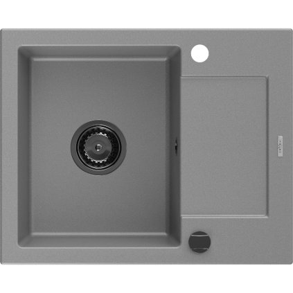 Mexen Enzo, gránit mosogató 576x465x174 mm, 1 kamrás, szürke, fekete szifonnal, 6506571005-71-B