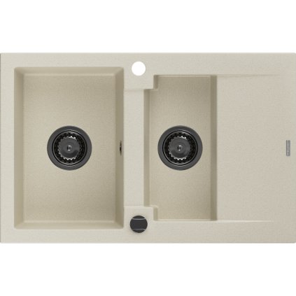 Mexen Gaspar, gránit mosogató 737x475x177 mm, 1,5 kamrás, bézs, fekete szifonnal, 6507731505-69-B