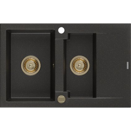 231045 mexen gaspar granitovy drez 737x475x177 mm 1 5 komorovy cierna zlata metaliza so zlatym sifonom 6507731505 75 g