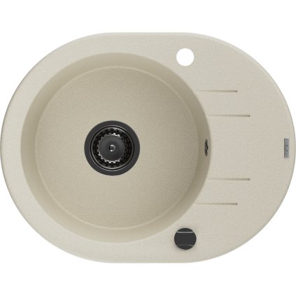 Mexen Kevin, gránit mosogató 586x458x190 mm, 1 kamrás, bézs, fekete szifonnal, 6517581005-69-B