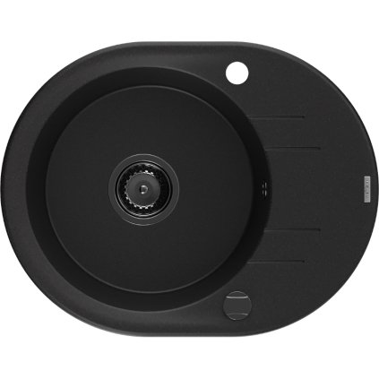 Mexen Kevin, gránit mosogató 586x458x190 mm, 1 kamrás, fekete, fekete szifonnal, 6517581005-77-B