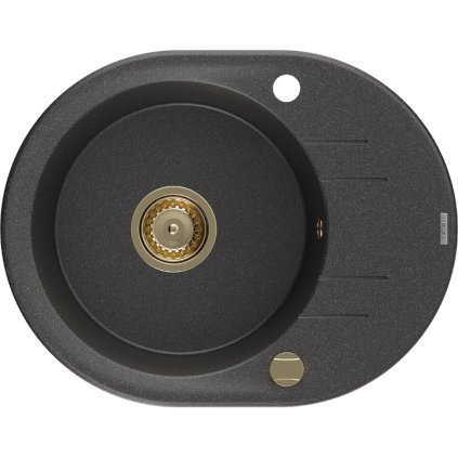 Mexen Kevin, gránit mosogató 586x458x190 mm, 1 kamrás, fekete foltos arany szifonnal, 6517581005-76-G