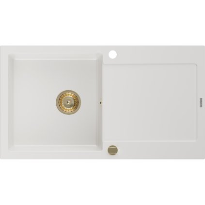 Mexen Leo, gránit mosogató 900x500x190 mm, 1 kamrás, fehér, arany szifonnal, 6501901010-20-G