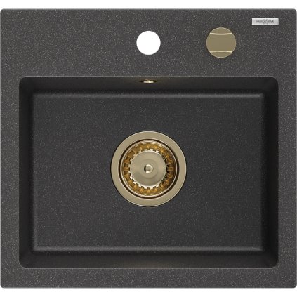 Mexen Milo, gránit mosogató 435x410x171 mm, 1 kamrás, fekete foltos arany szifonnal, 6505441000-76-G