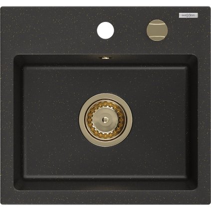 230220 mexen milo granitovy drez 435x410x171 mm 1 komorovy cierna zlata metaliza so zlatym sifonom 6505441000 75 g